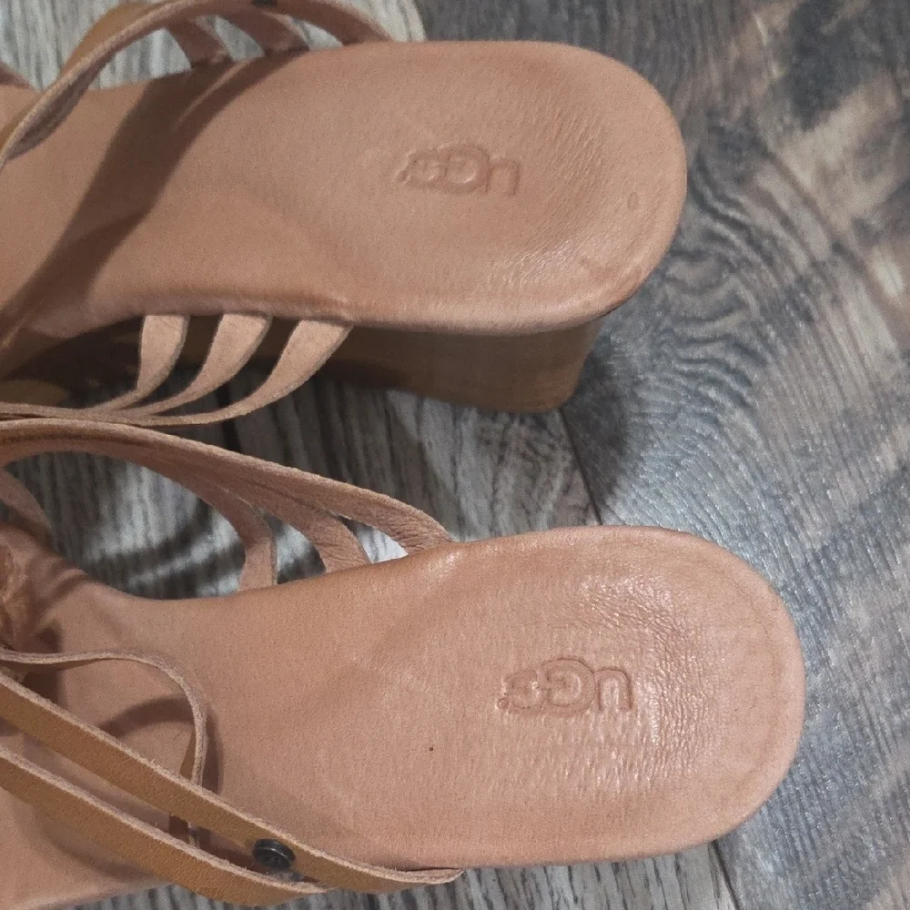 UGG Tan Leather Wedge Sandals